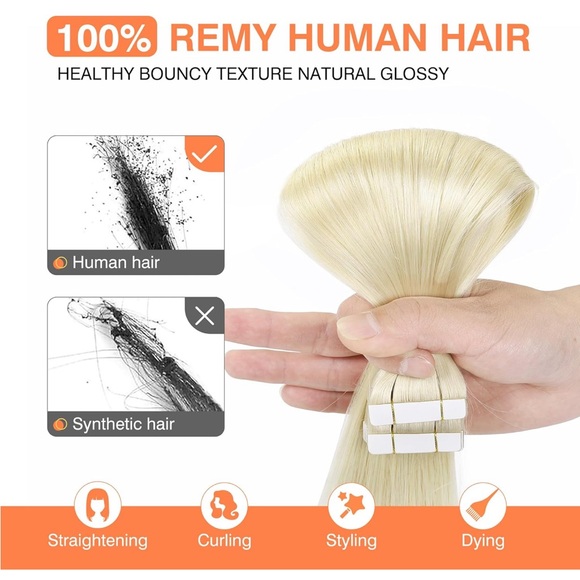 20pcs 50g 16 Inch Platinum Blonde Remy Human Hair,Straight Seamless Tape Ins - Picture 2 of 5